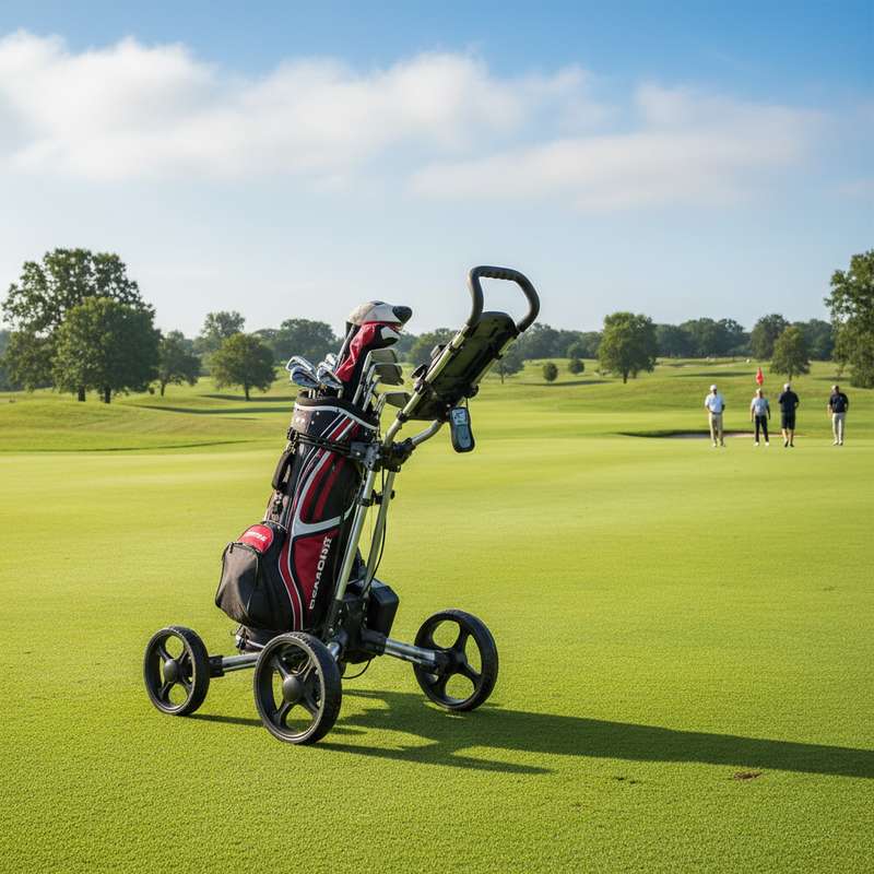 Elektrischer Golf Caddy Trolley auf dem Golfplatz